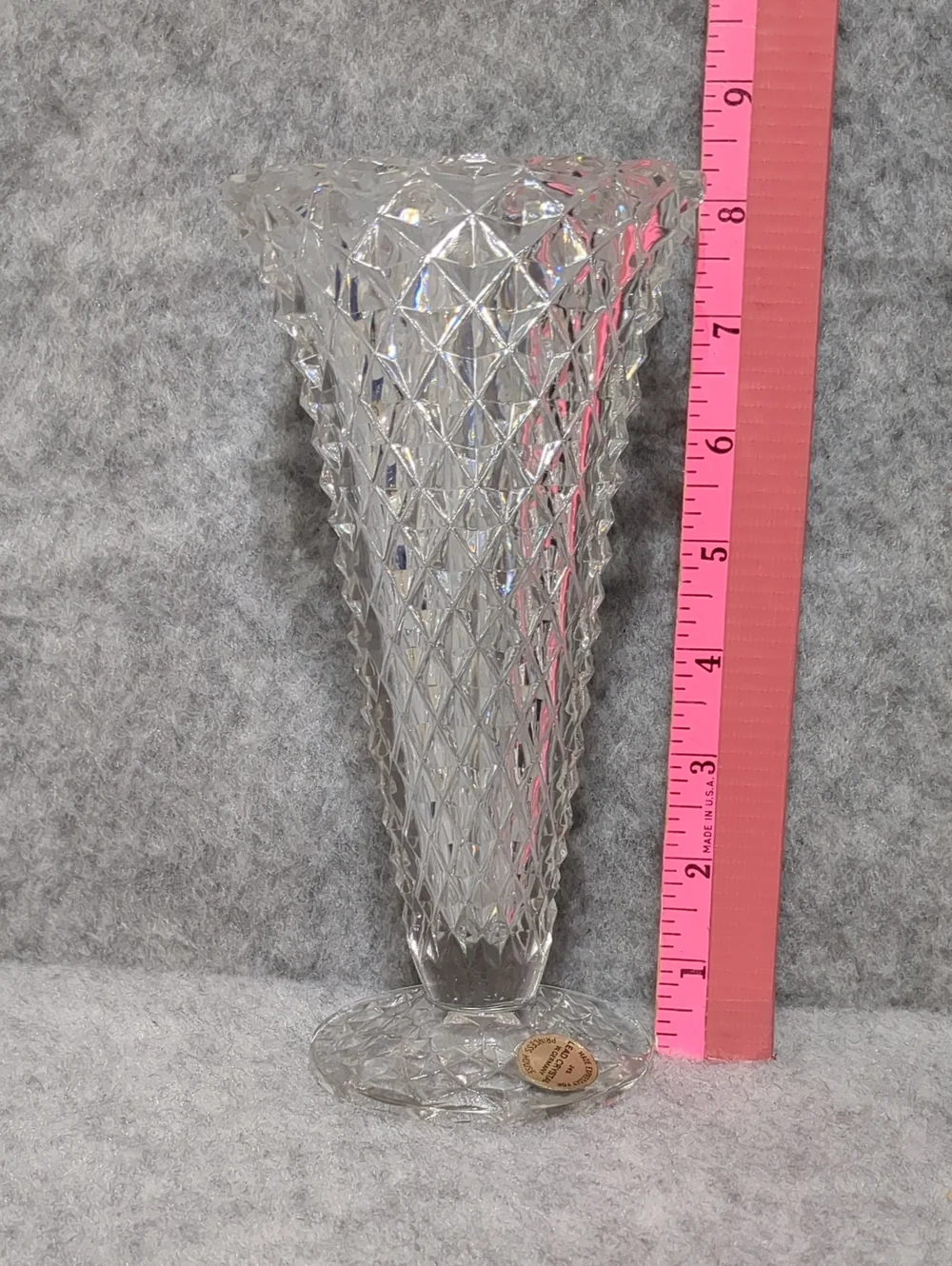 VINTAGE Princess House CRYSTAL VASE WAFFLE PATTERN ART GLASS TEXTURED